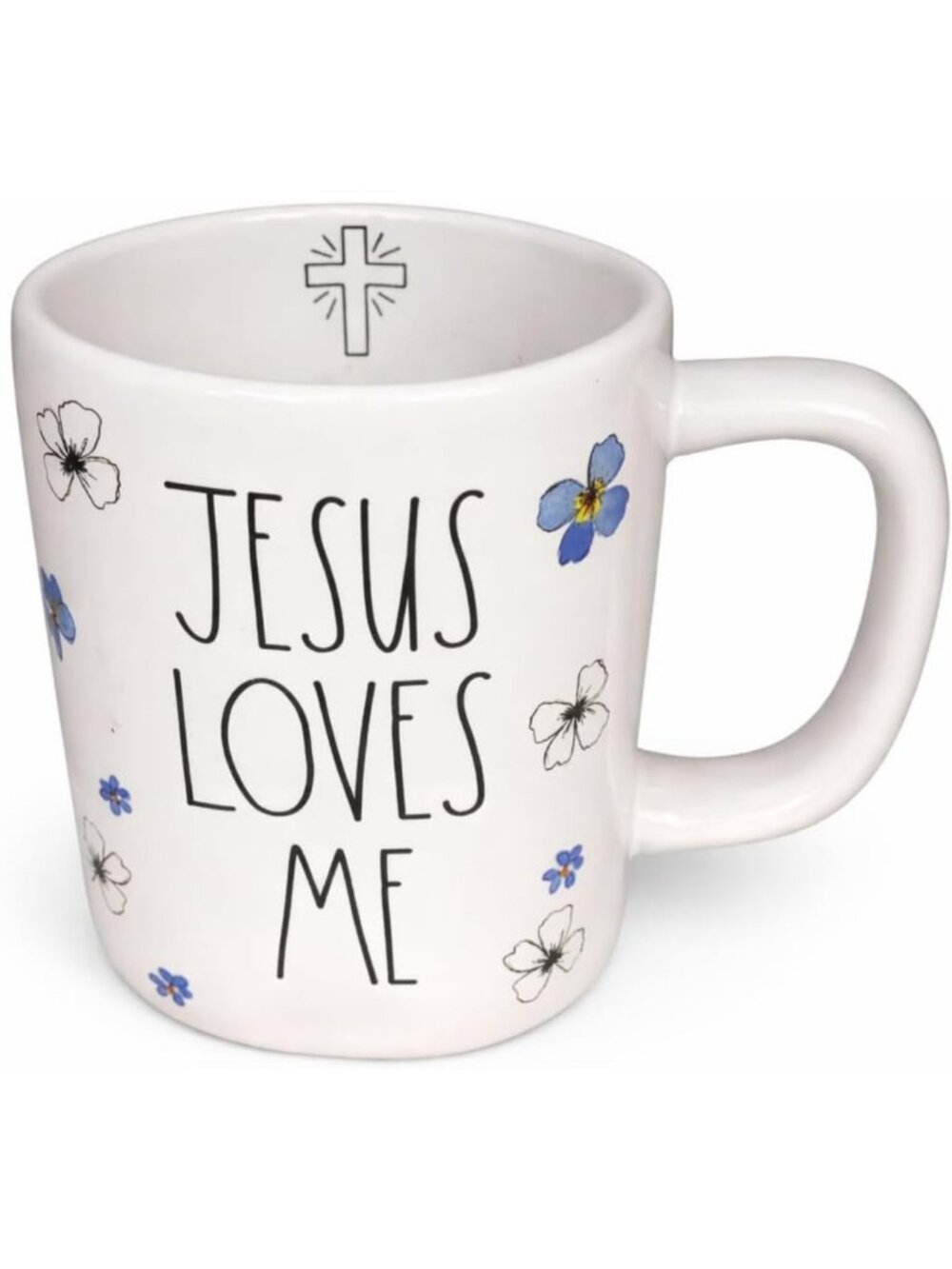 Blue Floral Ceramic Coffee Mug - Jesus Loves Me - Perfect for Tea & Coffee